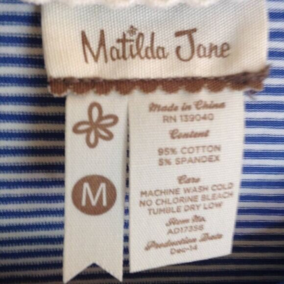 Matilda Jane Between the Lines Striped Dress Blue/White Medium - Picture 3 of 4